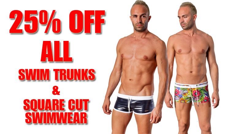 25% off on mens swim trunks and swim hipsters